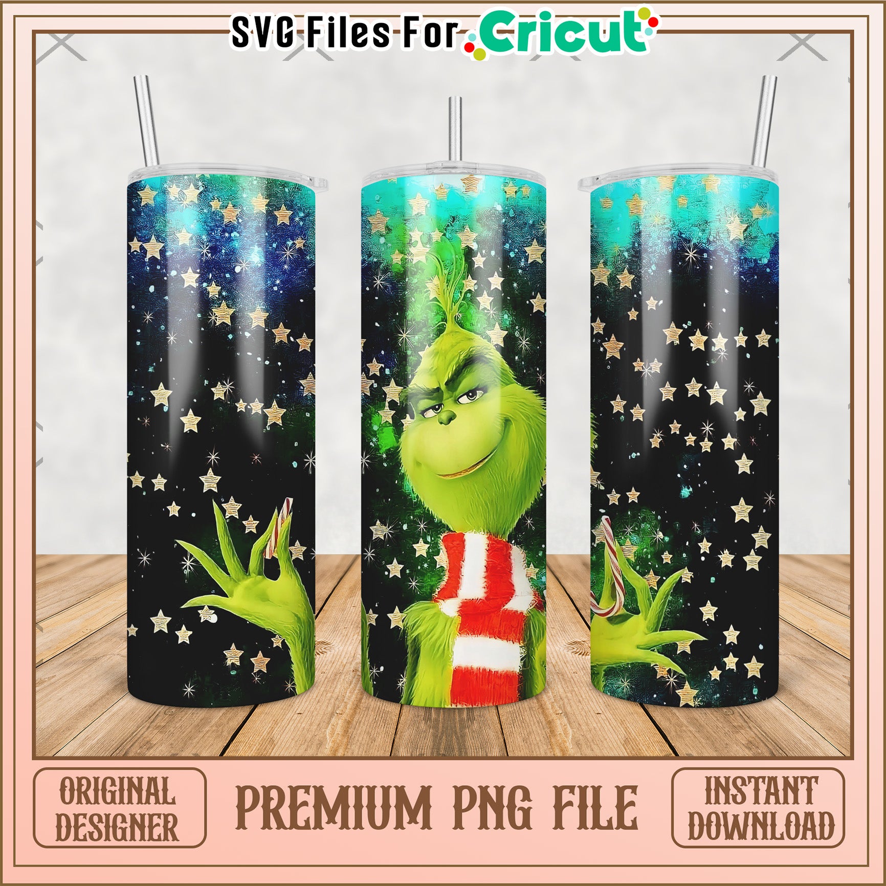 Black design of grinch tumbler png, grinch christmas​​ png, christmas tree​​ png