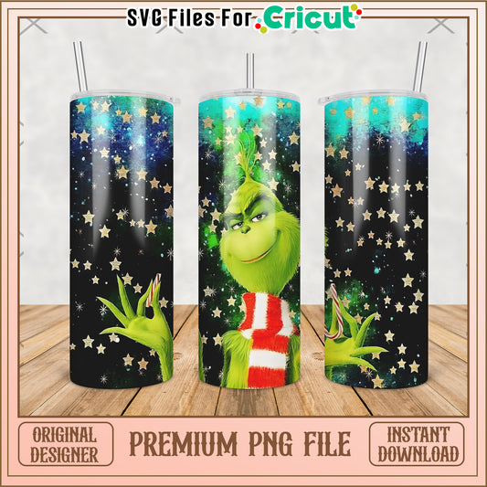 Black design of grinch tumbler png, grinch christmas​​ png, christmas tree​​ png
