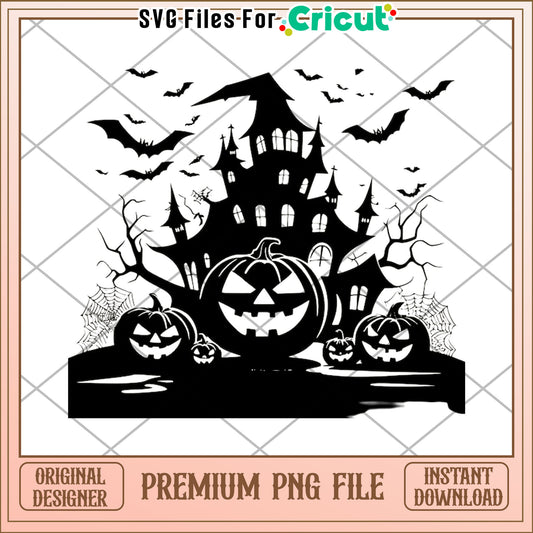Black design of halloween castle png, spooky sesason png, halloween toys​ png