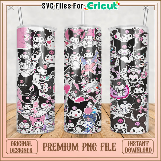 Black kuromi tumbler png, cute cartoon png, hello kitty​ png