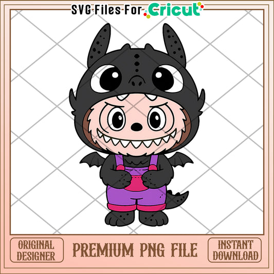 Black labubu toothless costume png, secret labubu​ png, labubu art​​​ png
