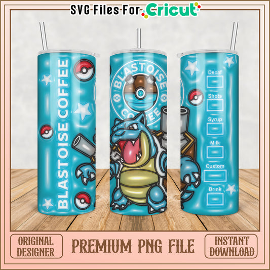 Blastoise Coffee Tumbler PNG Sublimation Design