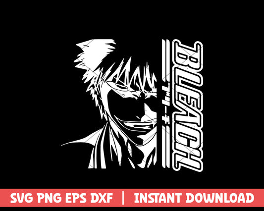 Bleach kurosaki ichigo black white anime svg