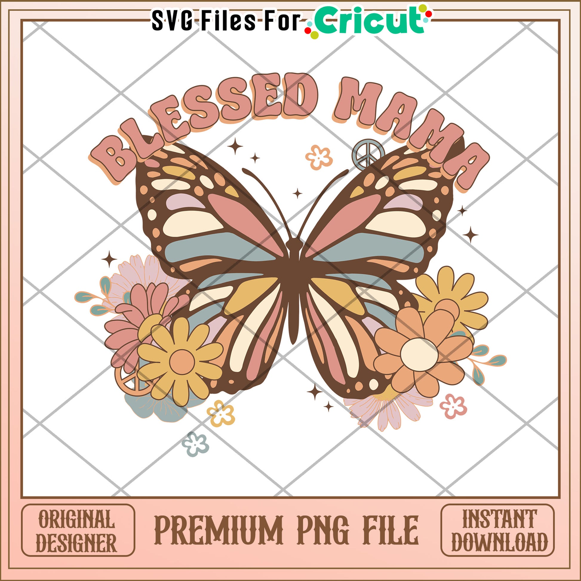 Blessed Mama Butterfly PNG Retro Floral Design