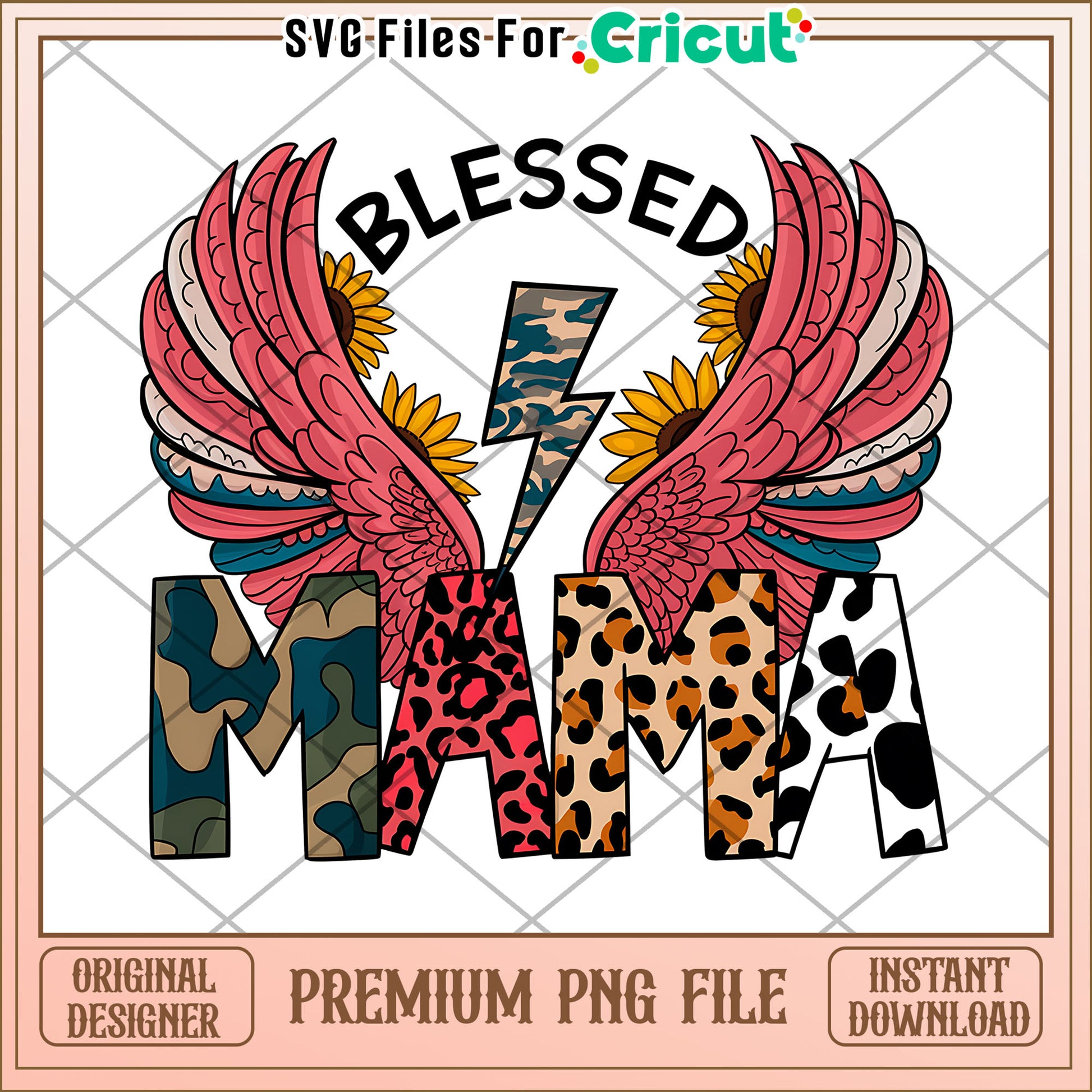 Blessed Mama PNG Design Wings, Sunflowers