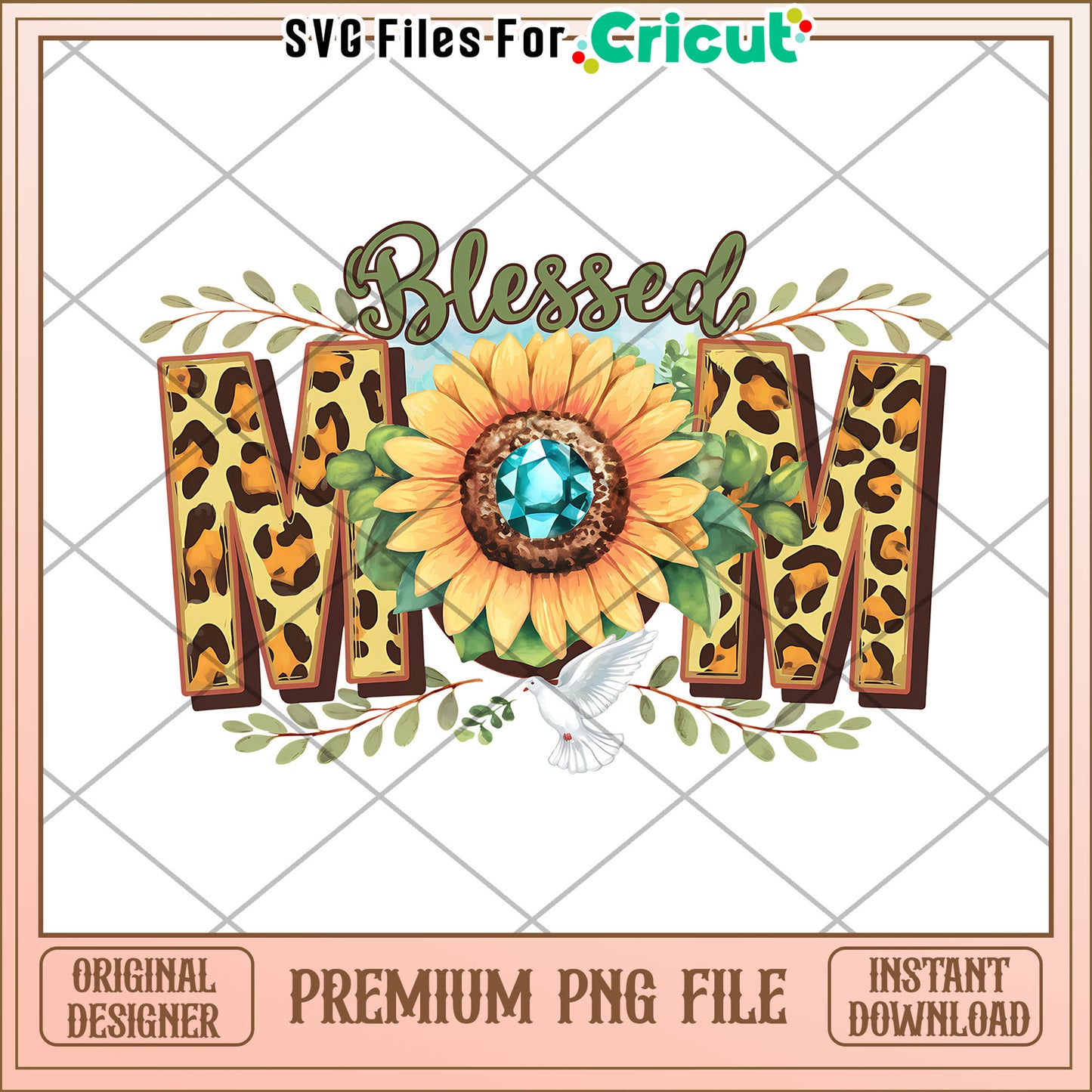 Blessed Mom Sunflower Leopard PNG