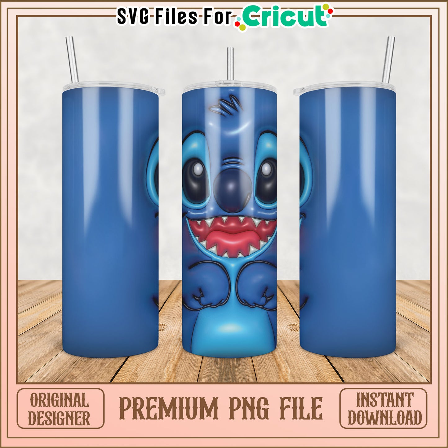 Blue Character Tumbler PNG File for Cricut Instant Download Design