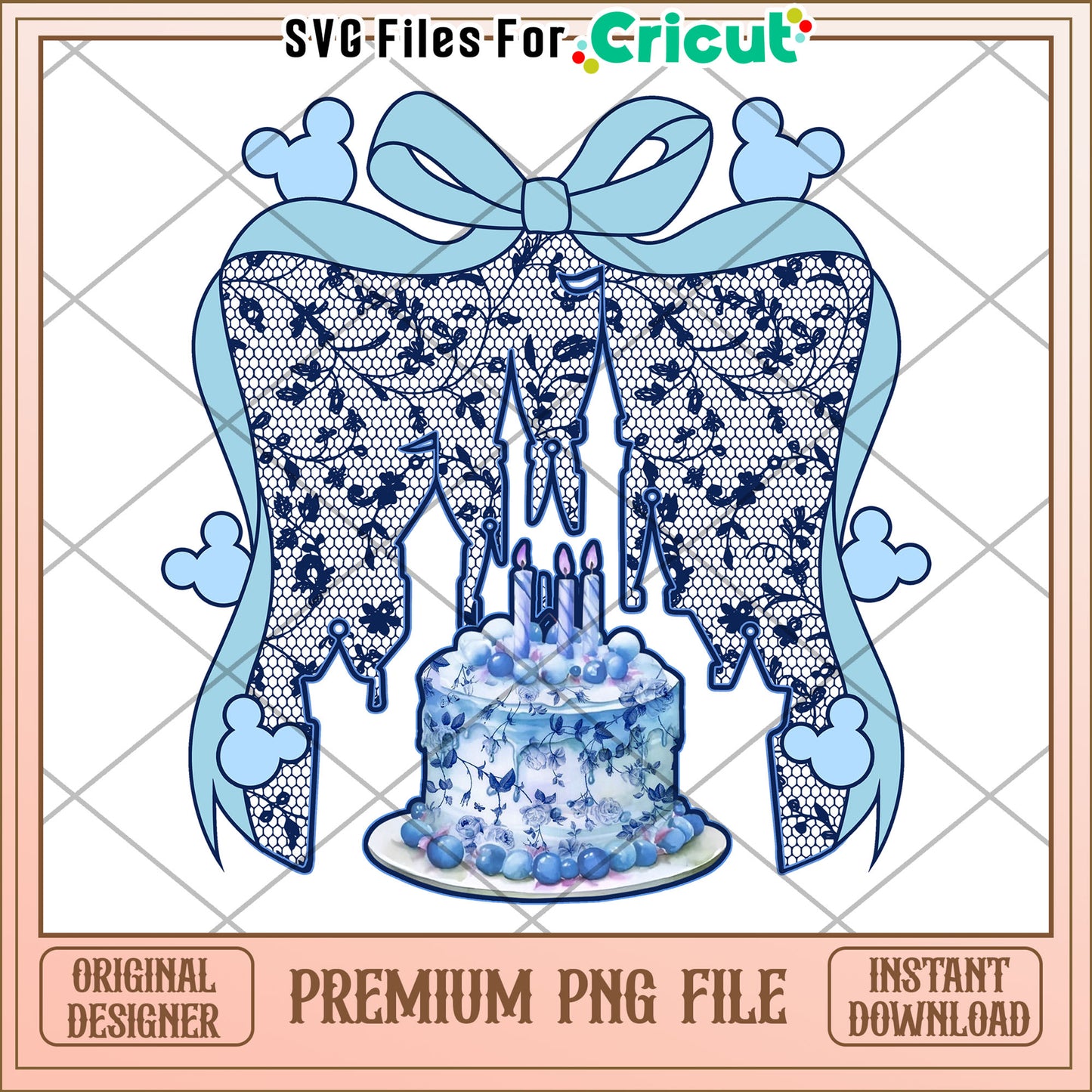 Blue Lace Birthday Cake PNG