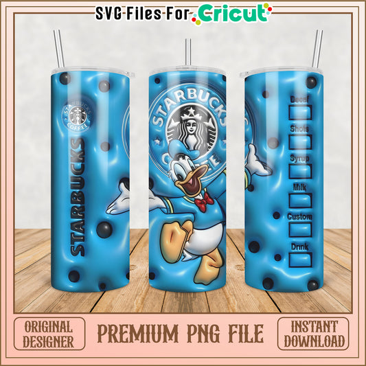 Blue Starbucks Tumbler PNG with Donald Duck Design for Cricut