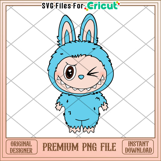 Blue and cute labubu png, labubu png, have a seat labubu​ png