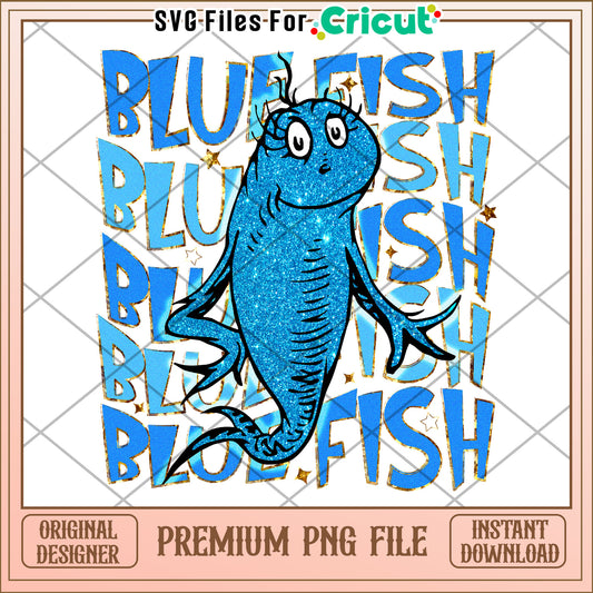 Bluefish PNG Sublimation Glitter Design