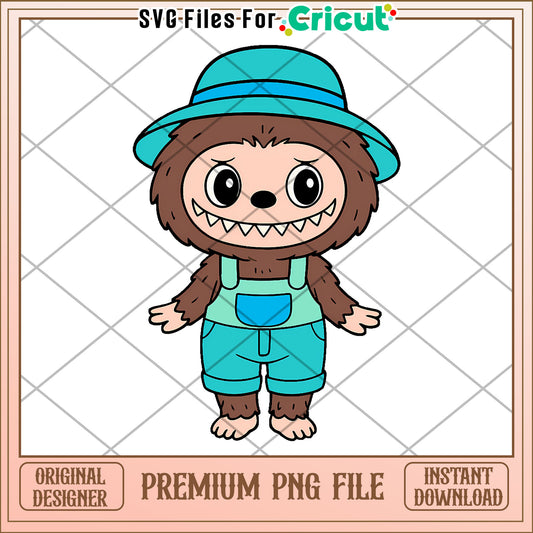 Blue hat and brown labubu png, lovely labubu​ png, halloween art​​​ png