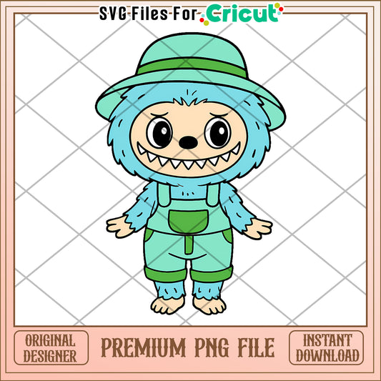 Blue labubu and green hat png, labubu cartoon png, labubu characters​​ png