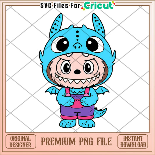 Blue light toothless costume png, secret labubu​ png, labubu art​​​ png