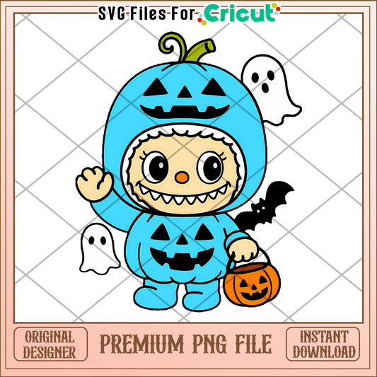 Blue pumkin labubu png, halloween candy png, pop mart labubu dolls​​ png