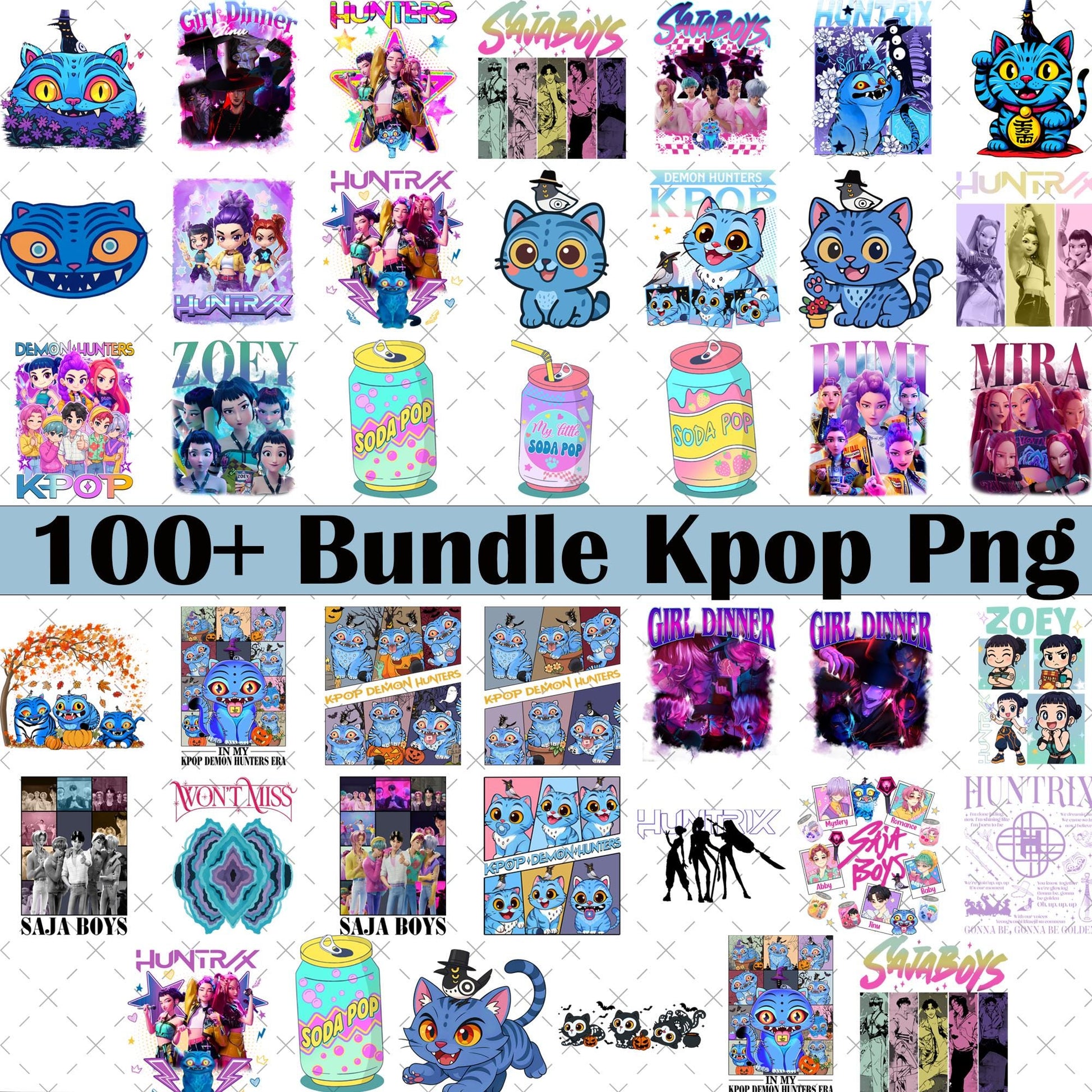 Blue tiger demon hunters bundle png, tiger beast bundle png, kpop warrior animal bundle png