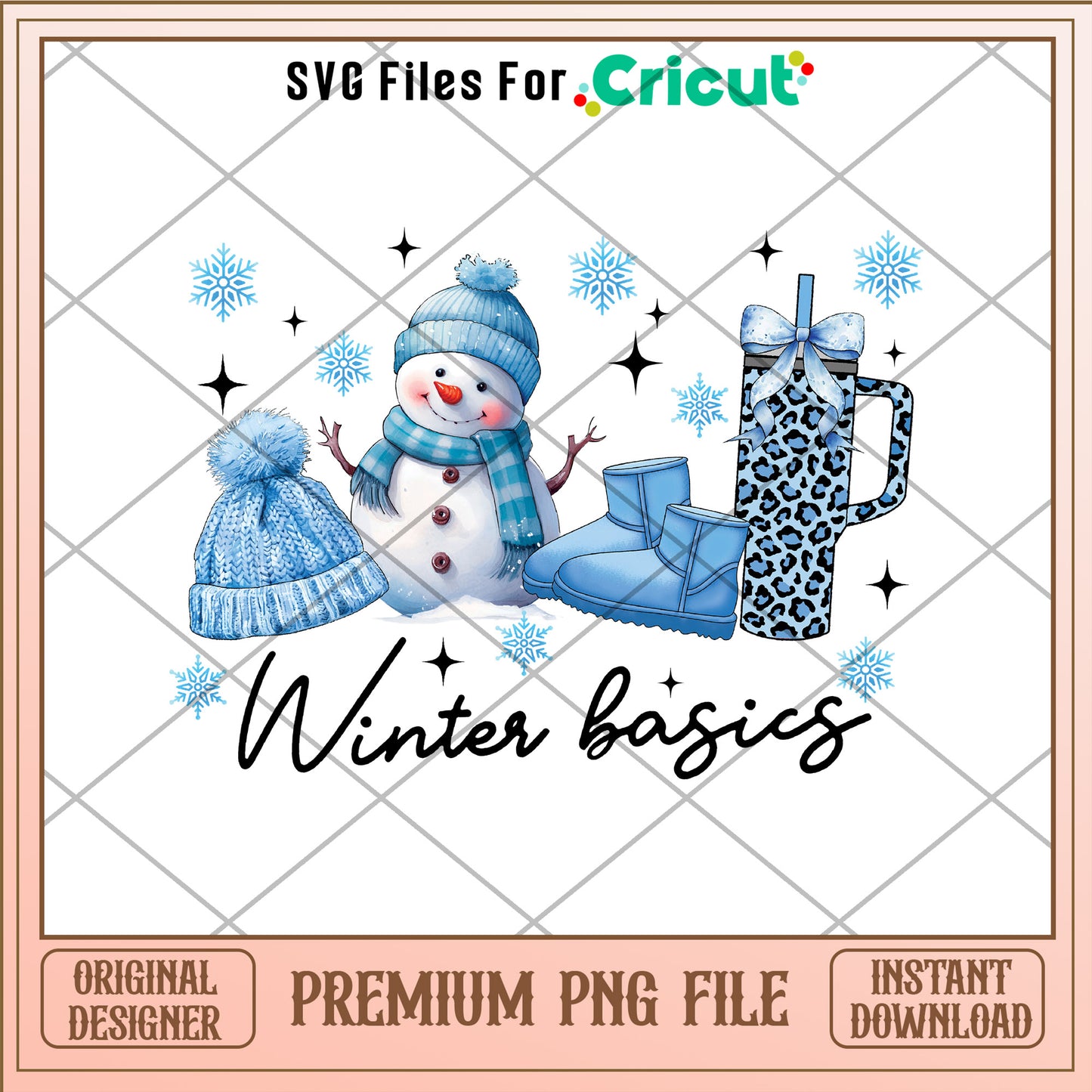 Blue winter basics png, christmas vacation png, snowman png