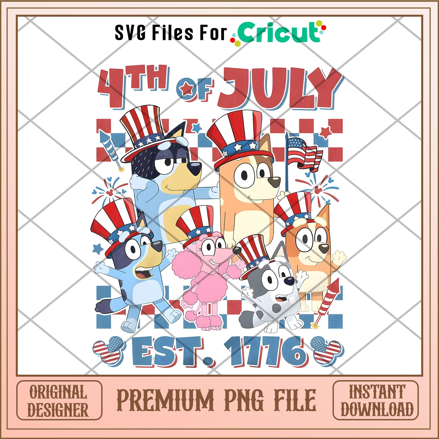 Bluey 4th of July Est 1776 catoon png