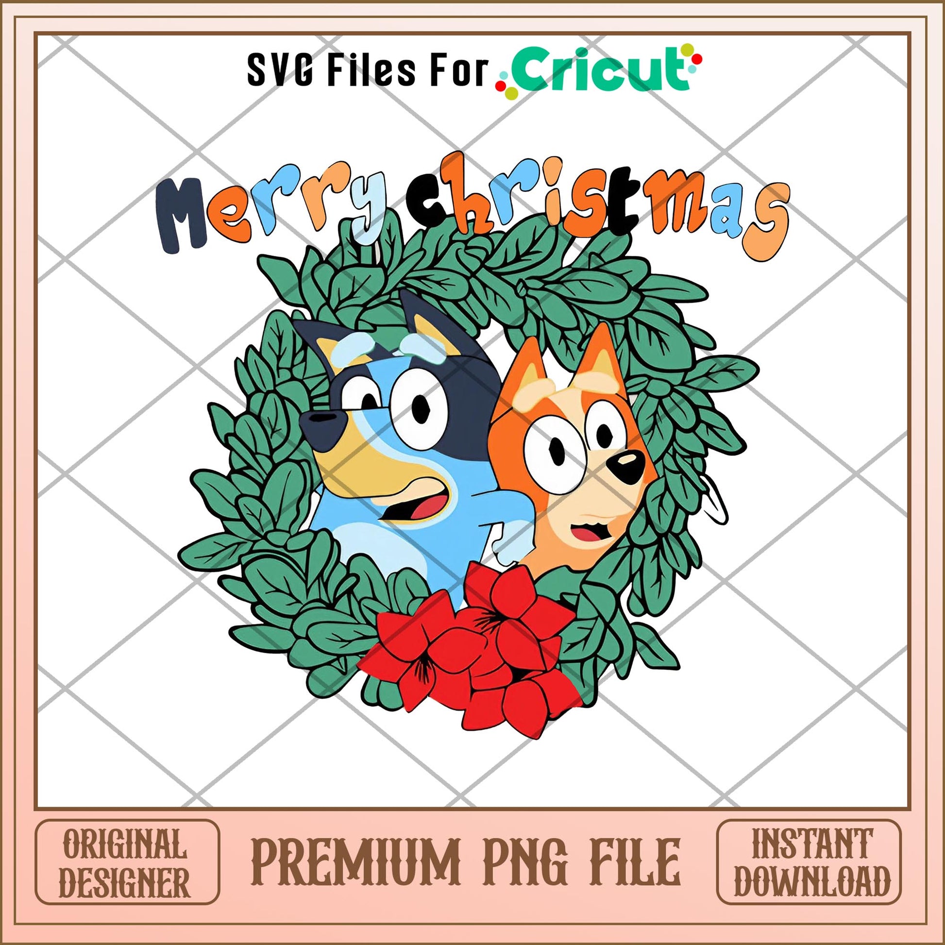 Bluey And Bingo Christmas Wreath png, Bluey characters png, Digital Download