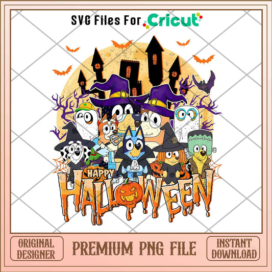 Bluey And Friends Pumpkin Happy Halloween png, Bluey characters png, Digital Download