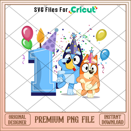 Bluey Baby 1st Birthday One png, Bluey characters png, Digital Download