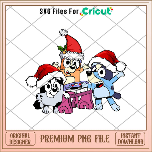 Bluey Bingo And Muffin Santa Hat Christmas png, Bluey characters png, Digital Download