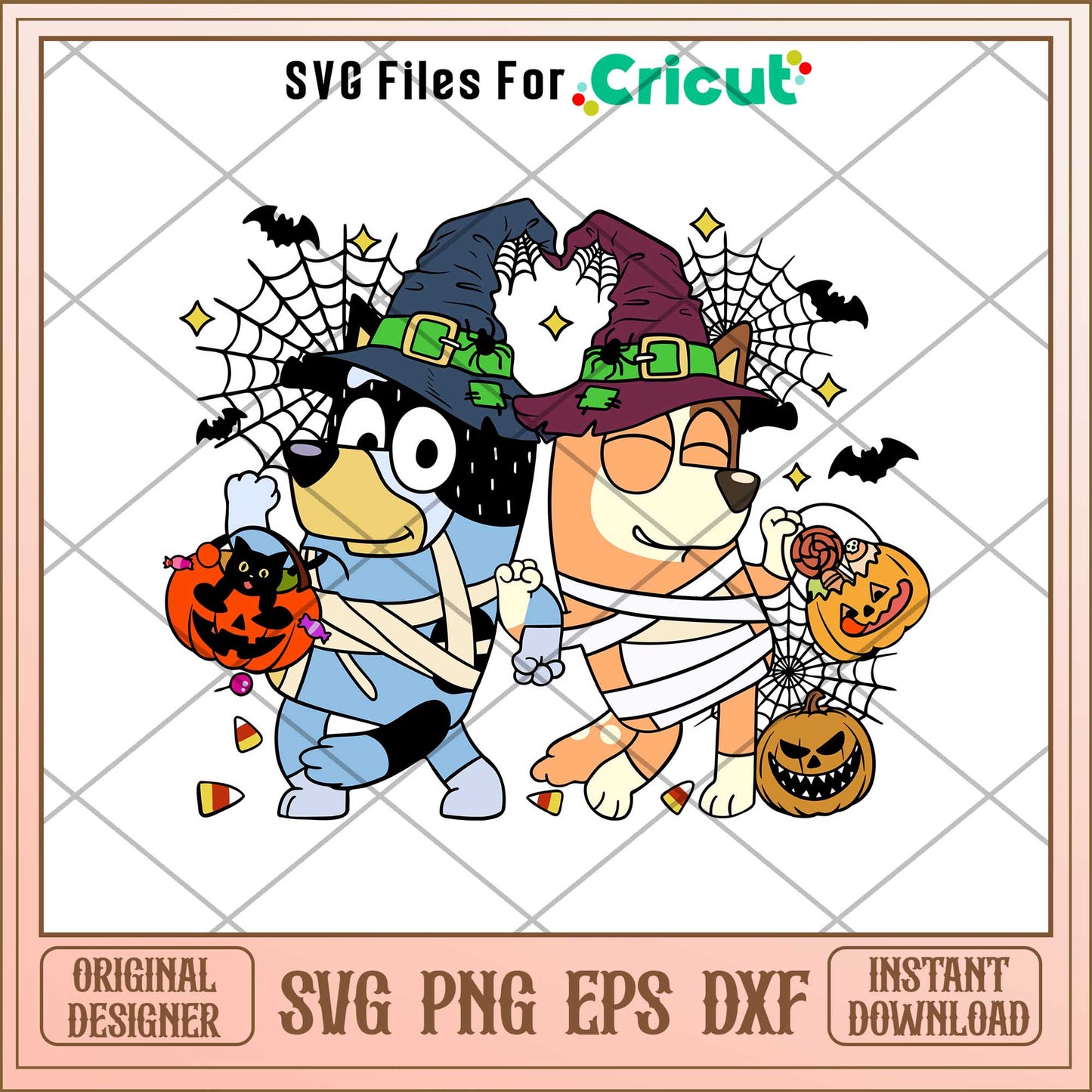 Bluey Bingo Dog Witch Bluey Halloween Svg, bluey characters svg, Digital Download