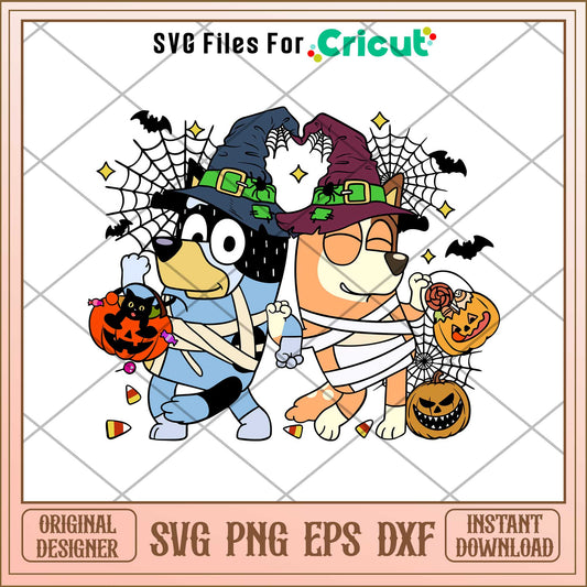 Bluey Bingo Dog Witch Bluey Halloween Svg, bluey characters svg, Digital Download