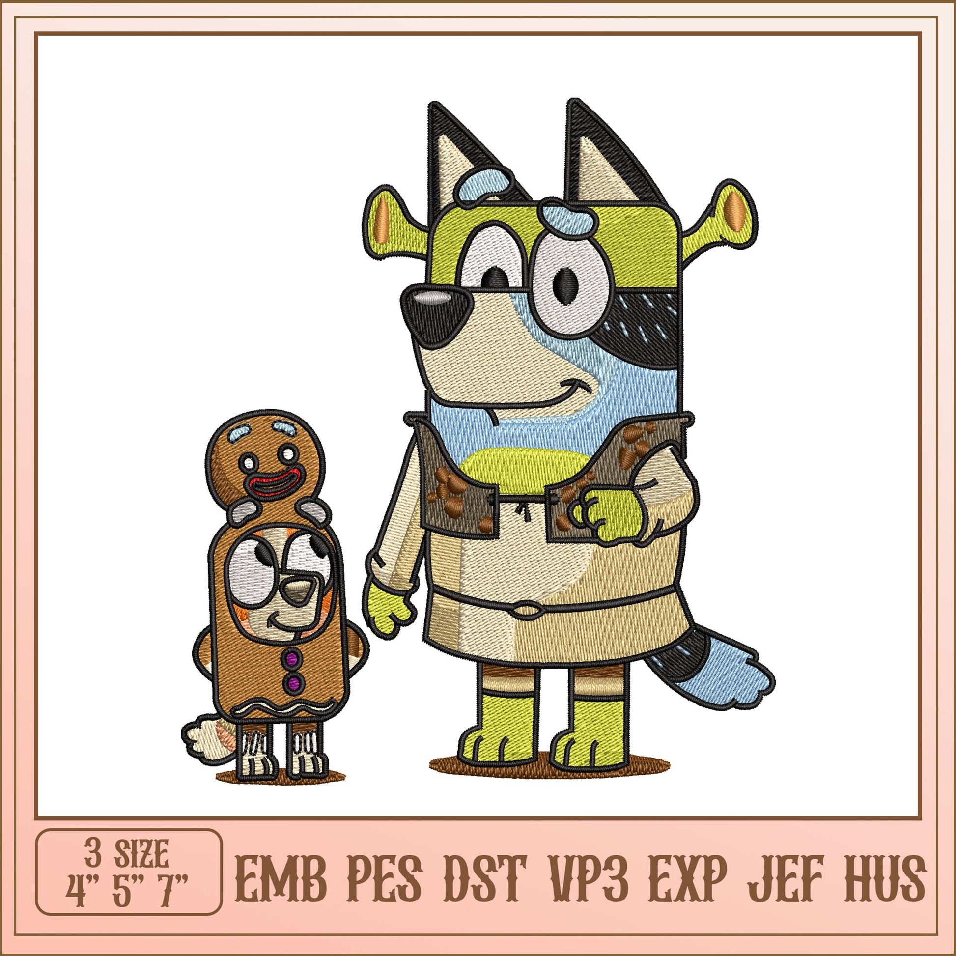 Bluey Bingo Embroidery Designs 4x5x7