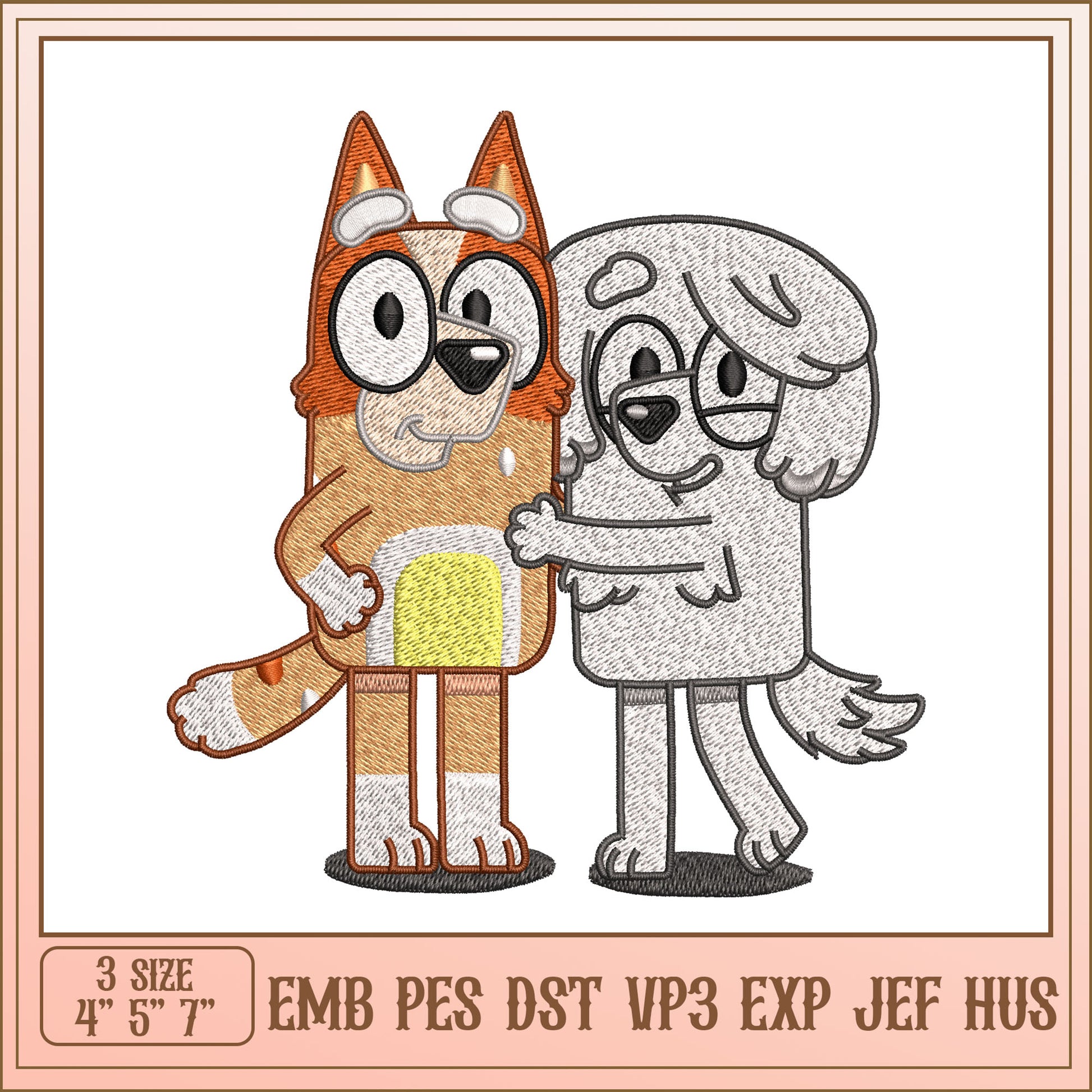 Bluey Bingo Hug Embroidery Design