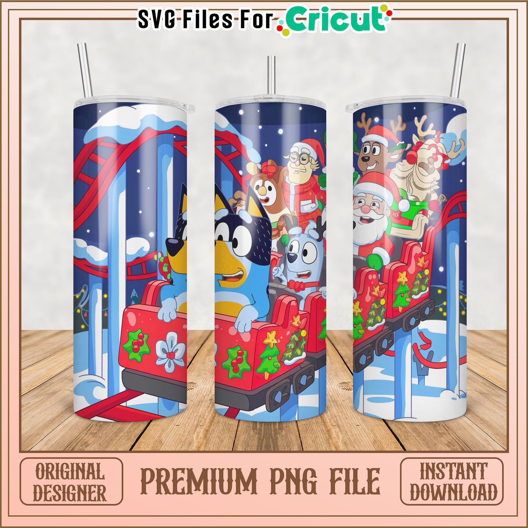 Bluey Christmas Coaster Tumbler PNG