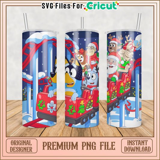 Bluey Christmas Coaster Tumbler PNG