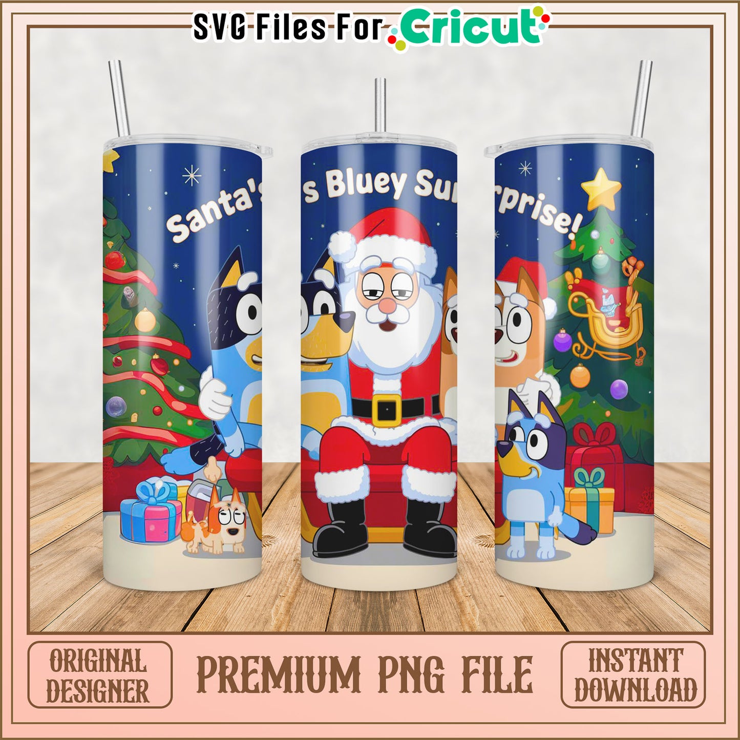 Bluey Christmas Tumbler Design PNG for Cricut Downloadable File