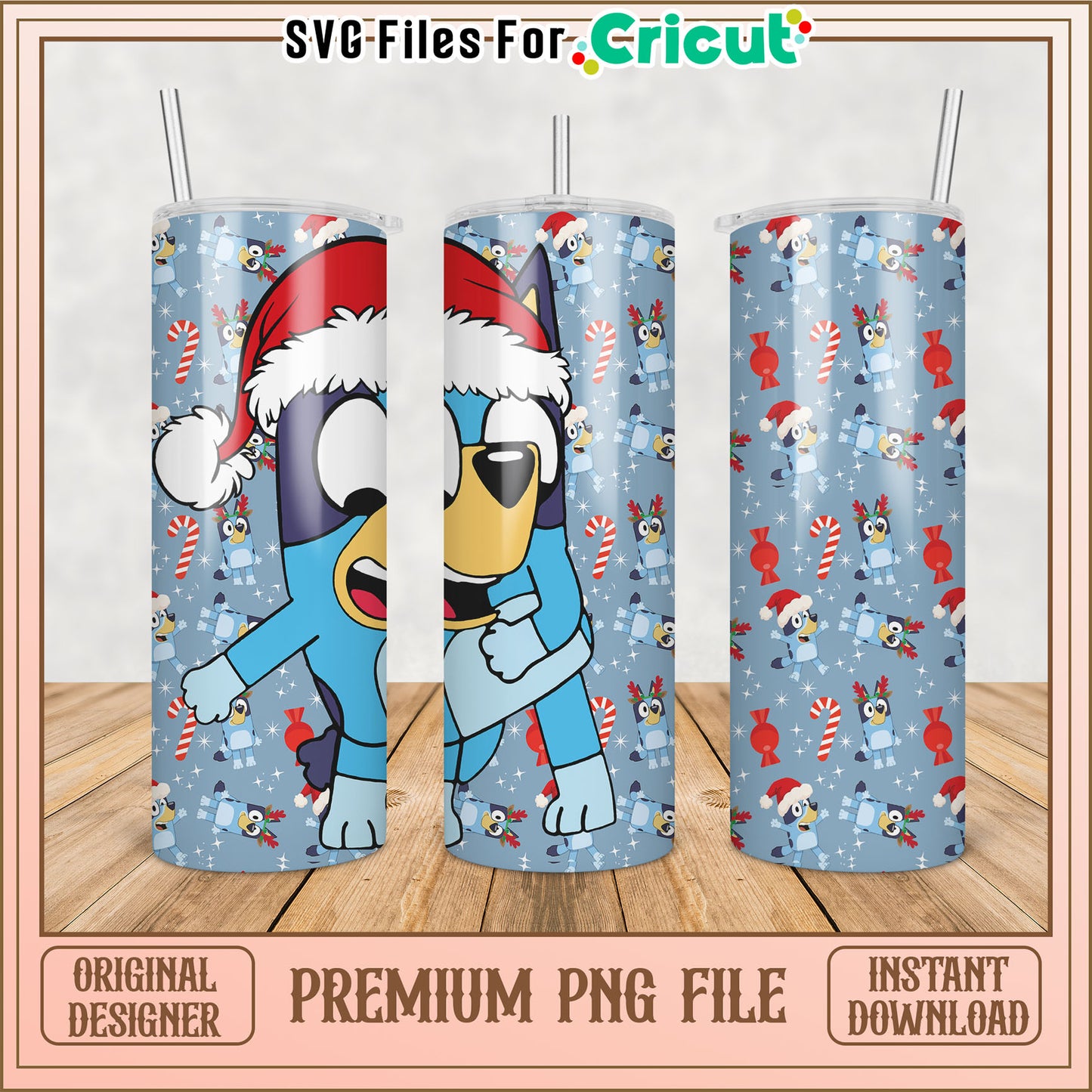 Bluey Christmas Tumbler Design PNG for Cricut Instant Download