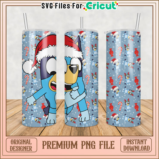 Bluey Christmas Tumbler Design PNG for Cricut Instant Download