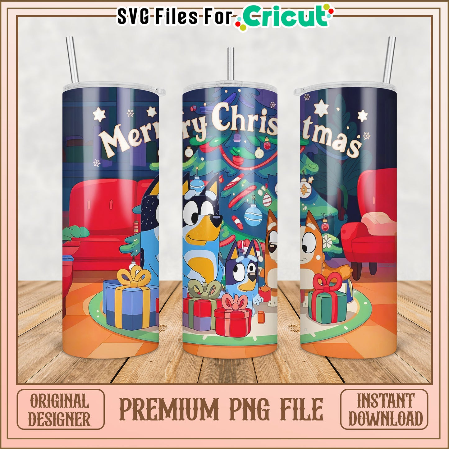 Bluey Christmas Tumbler PNG