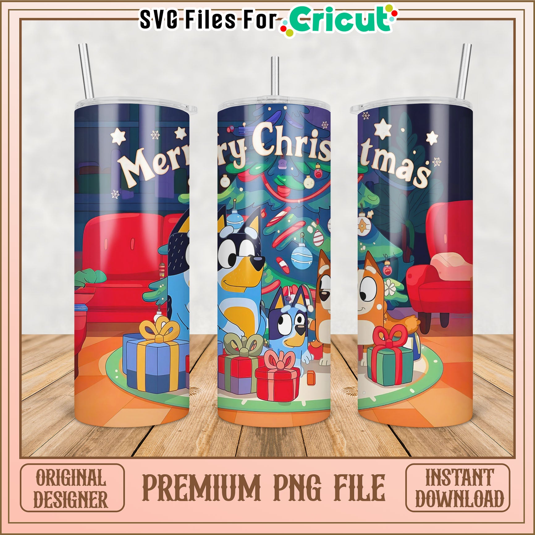 Bluey Christmas Tumbler PNG