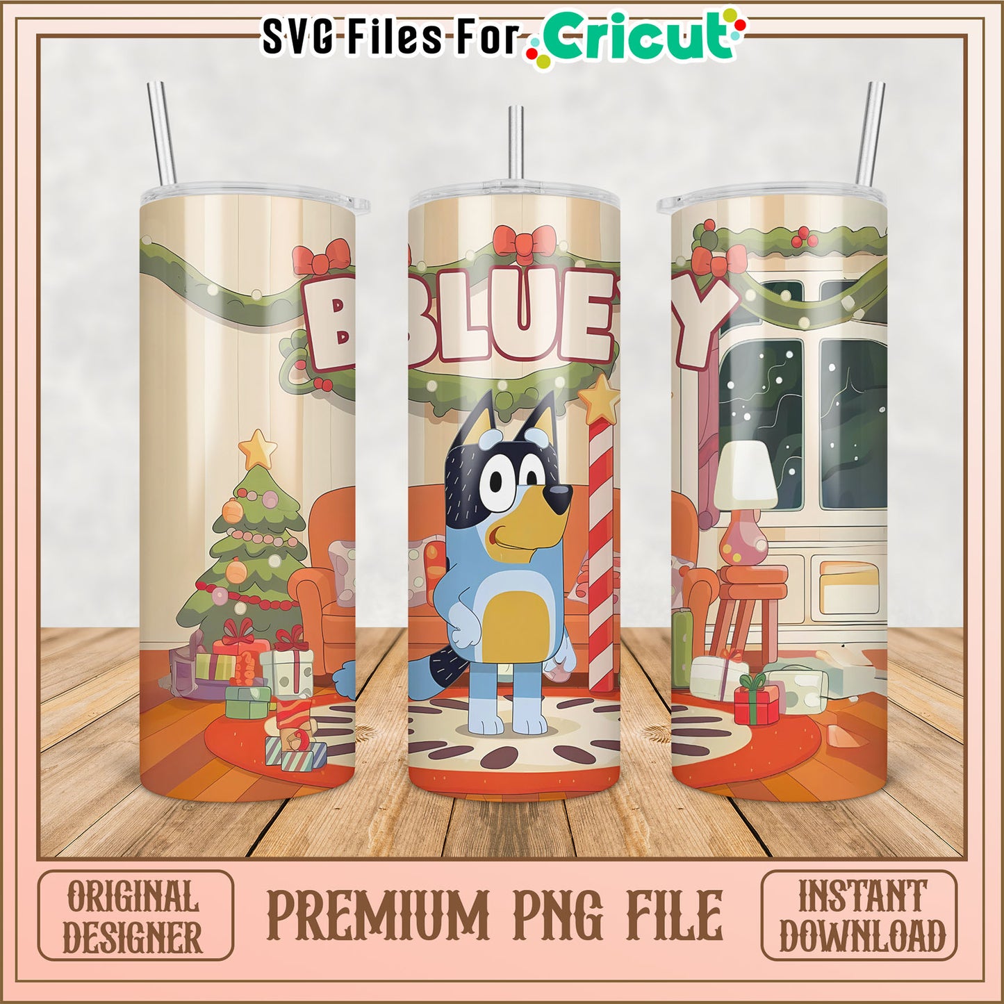 Bluey Christmas Tumbler PNG Design