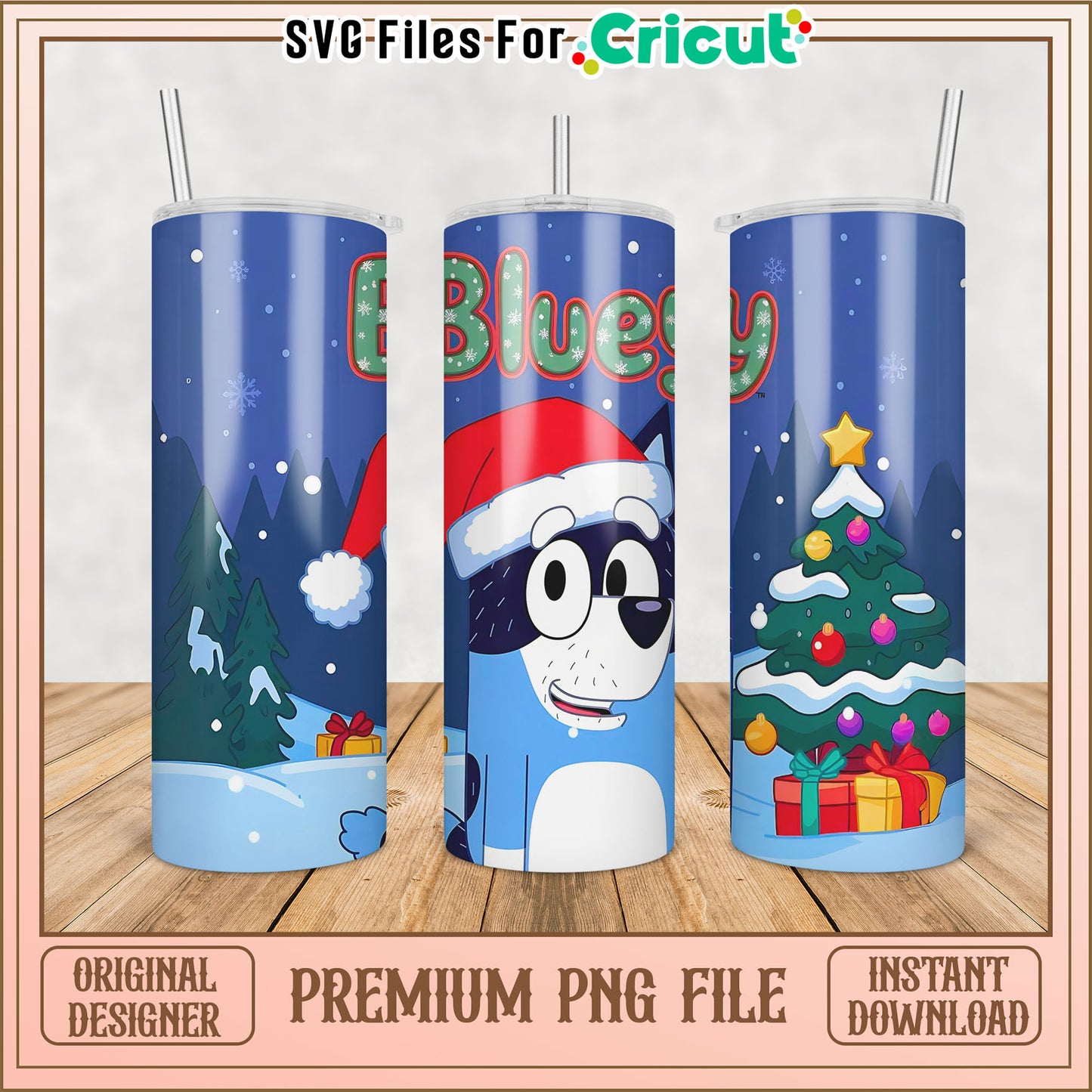 Bluey Christmas Tumbler PNG Design for Cricut Projects Download