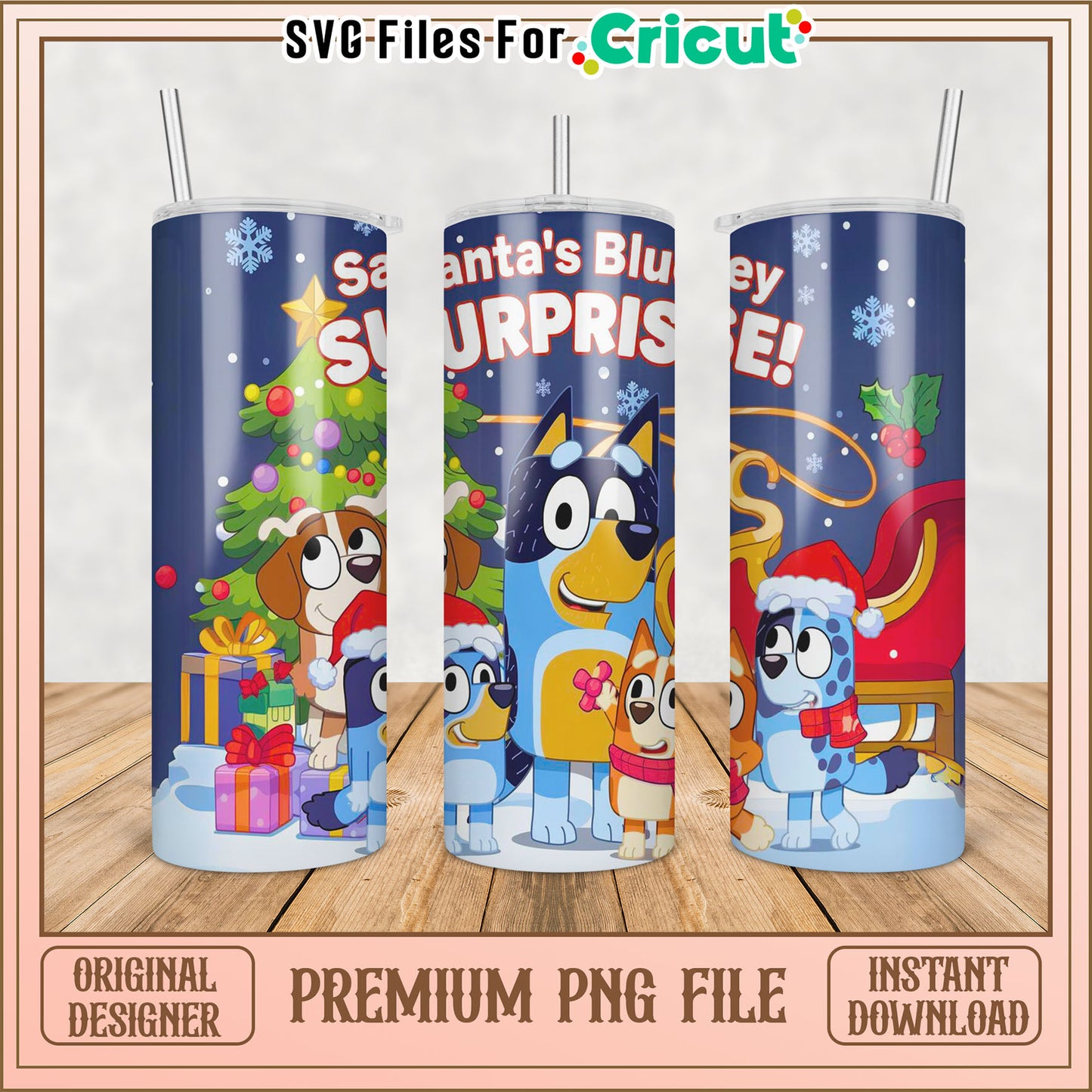 Bluey Christmas Tumbler PNG Instant Download