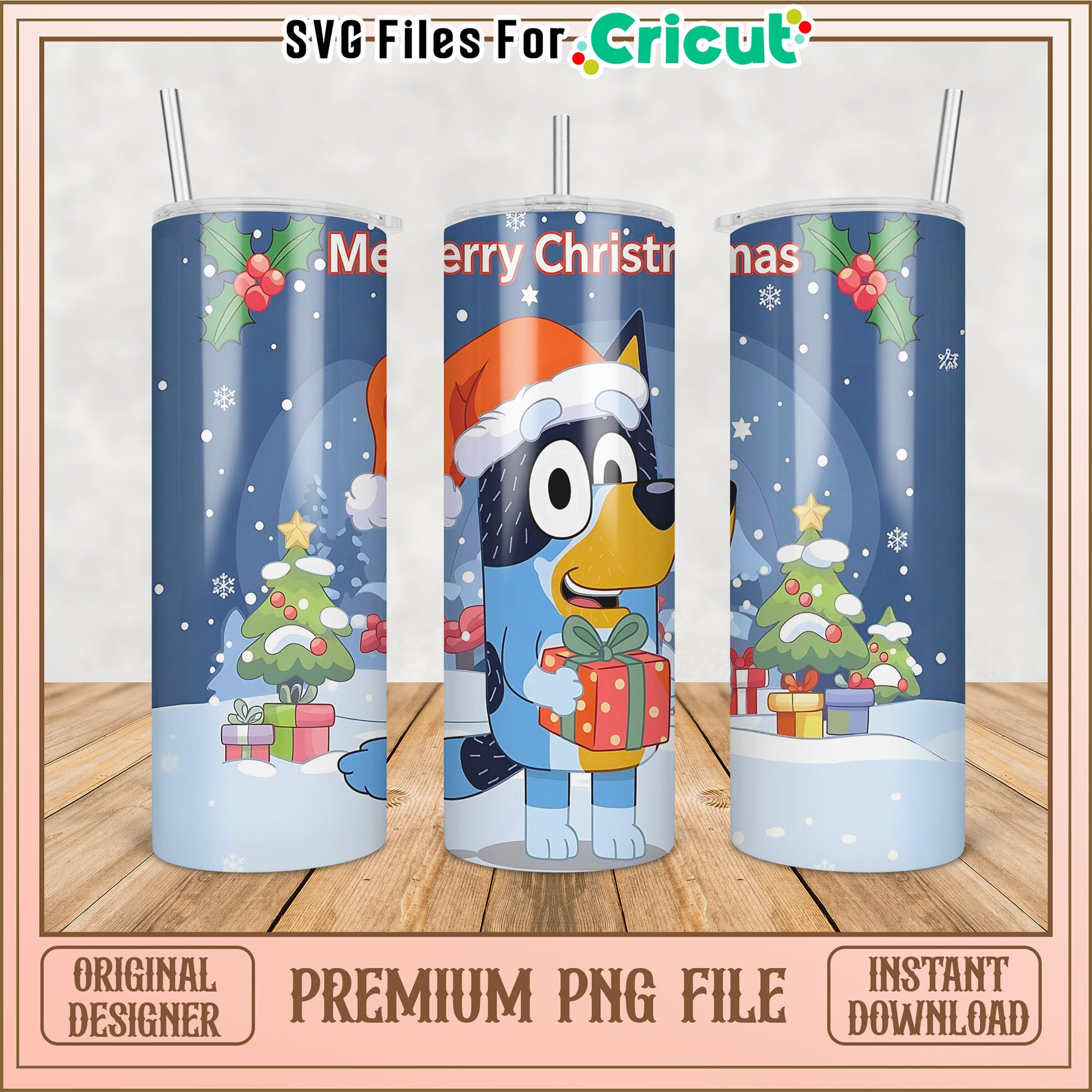 Bluey Christmas Tumbler PNG Sublimation