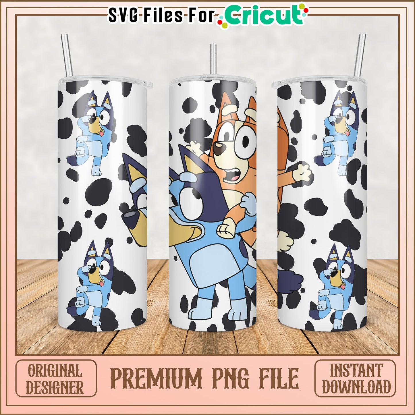 Bluey Cow Print Tumbler PNG