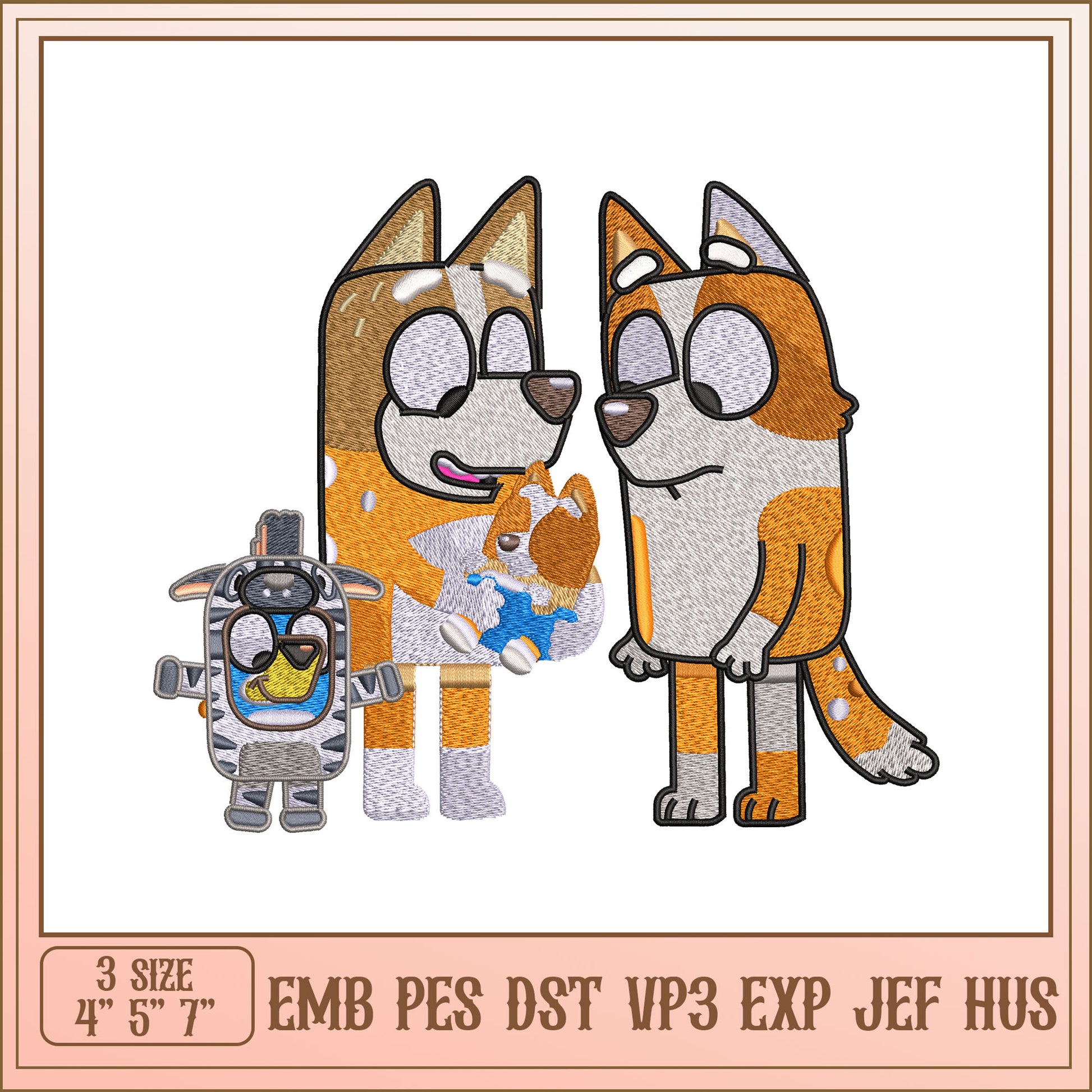 Bluey Embroidery Designs 3 Sizes EMB PES DST