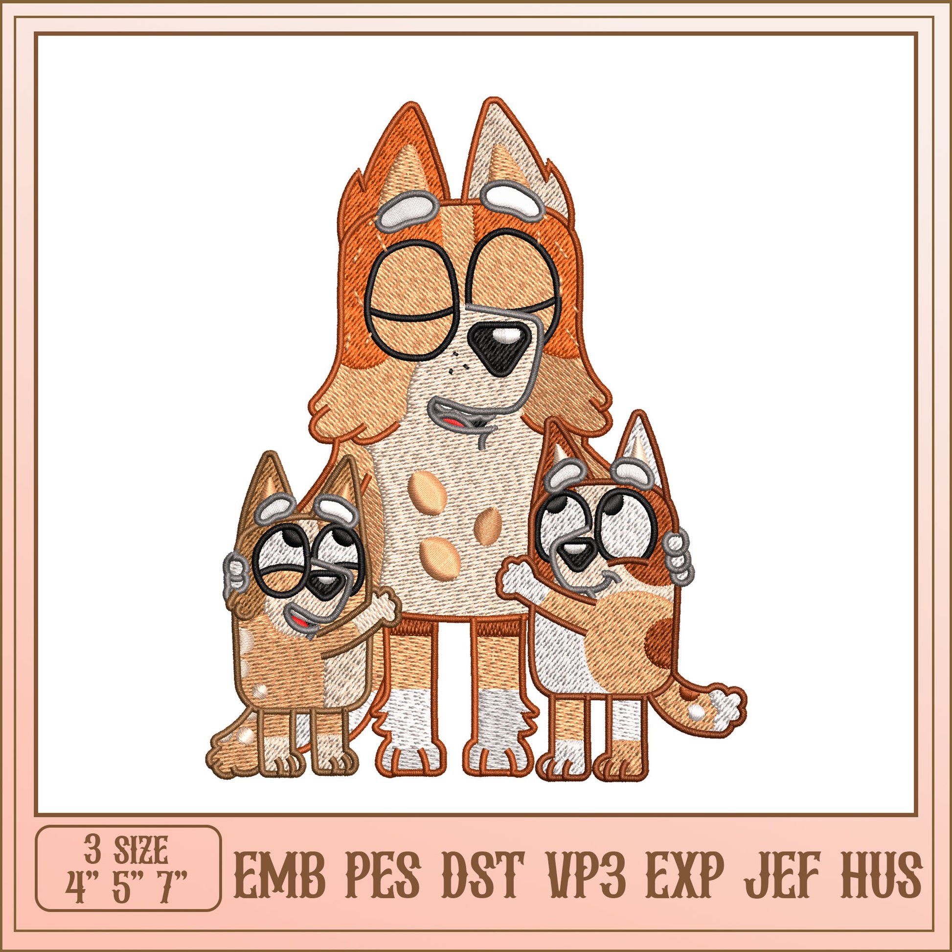 Bluey Family Embroidery Design