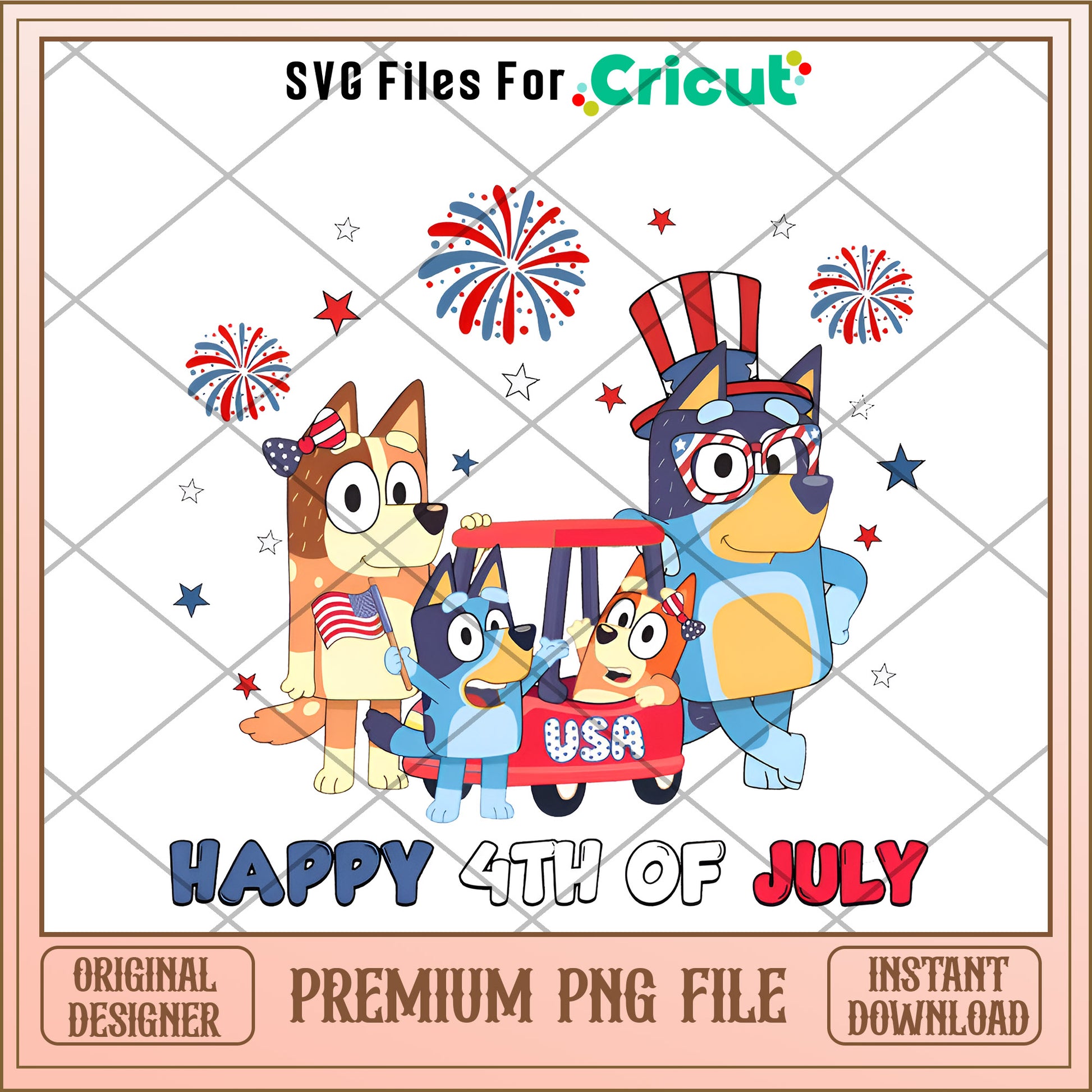 Bluey Family Happy 4th of July cartoon png