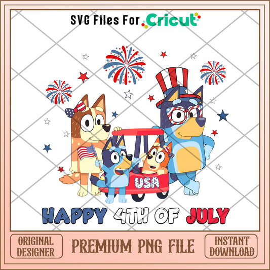 Bluey Family Happy 4th of July cartoon png