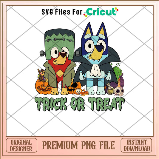 Bluey Frankenstein Trick or Treat png, Bluey characters png, Digital Download