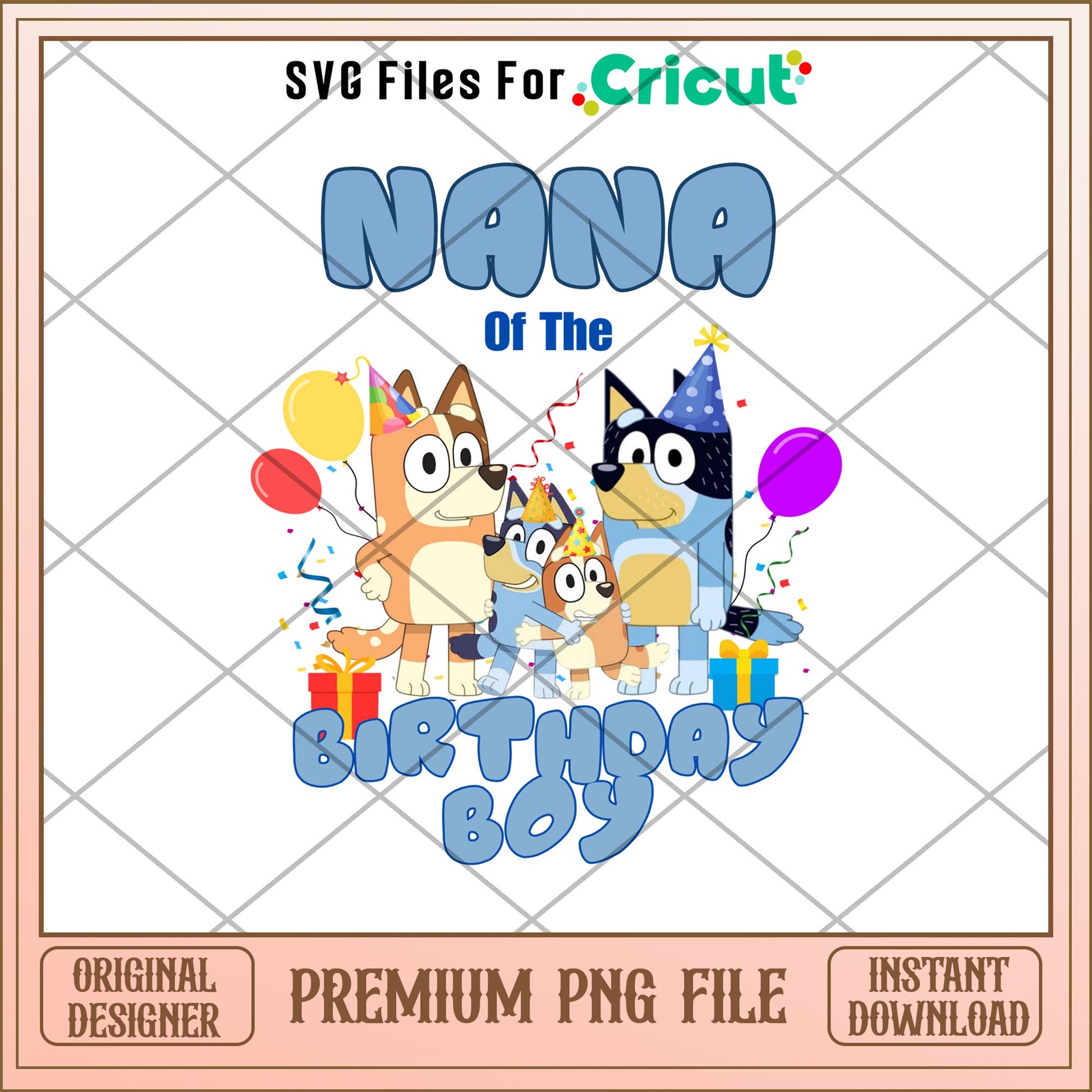 Bluey God nana of the birthday boy cartoon png, Bluey characters png, Digital Download