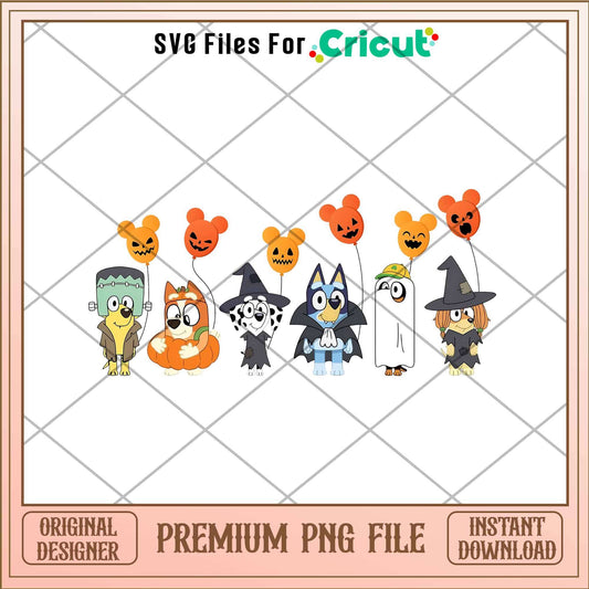 Bluey Halloween Horror Baloon png, Bluey characters png, Digital Download