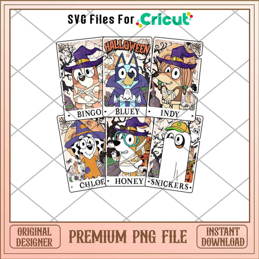 Bluey Halloween Trick or Treat Cartoon Characters png, Bluey characters png, Digital Download